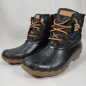 Sperry Saltwater Quilted Duck Boots Women’s Size 6 – Black Waterproof Ankle Boot